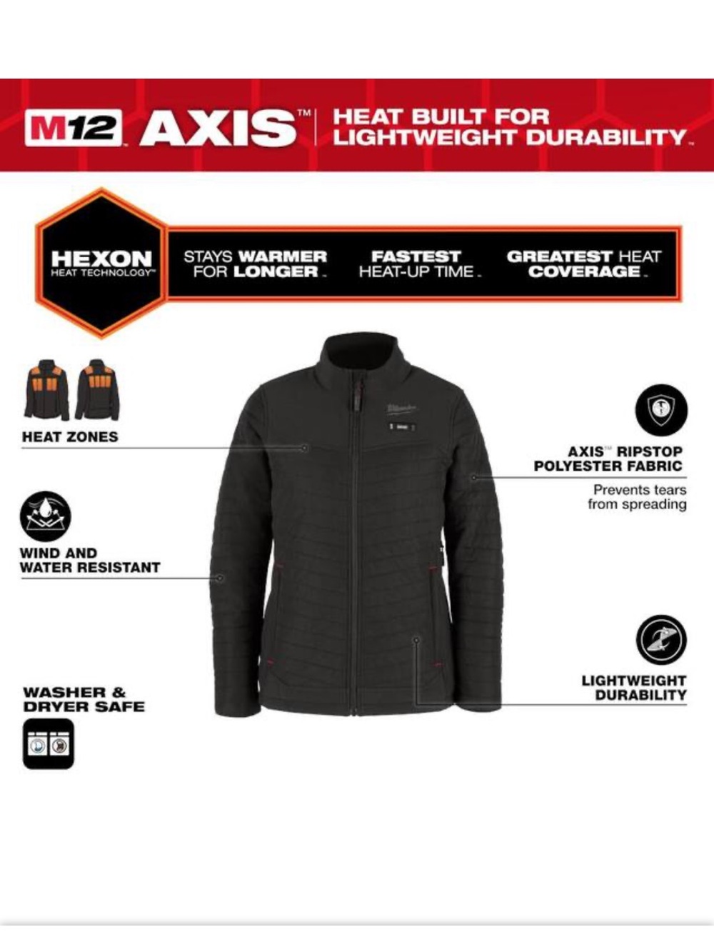 Milwaukee M12 AXIS Women's Heated Black Jacket